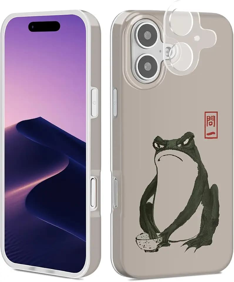 Compatible with iPhone 17 Case, Trendy Cute Grumpy Frog Anime Girly Soft Slim TPU Shockproof Aesthetic Protective Phone Case Cover for Women Girls 6.1"