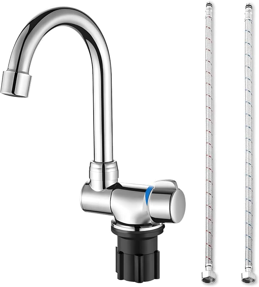 Faltbarer KüChenarmatur 360-Grad-Rotationswaschbecken Wasserhahn Einhand-Kalt- und HeißWassermischer Kupferhahn für Wohnmobilboote
