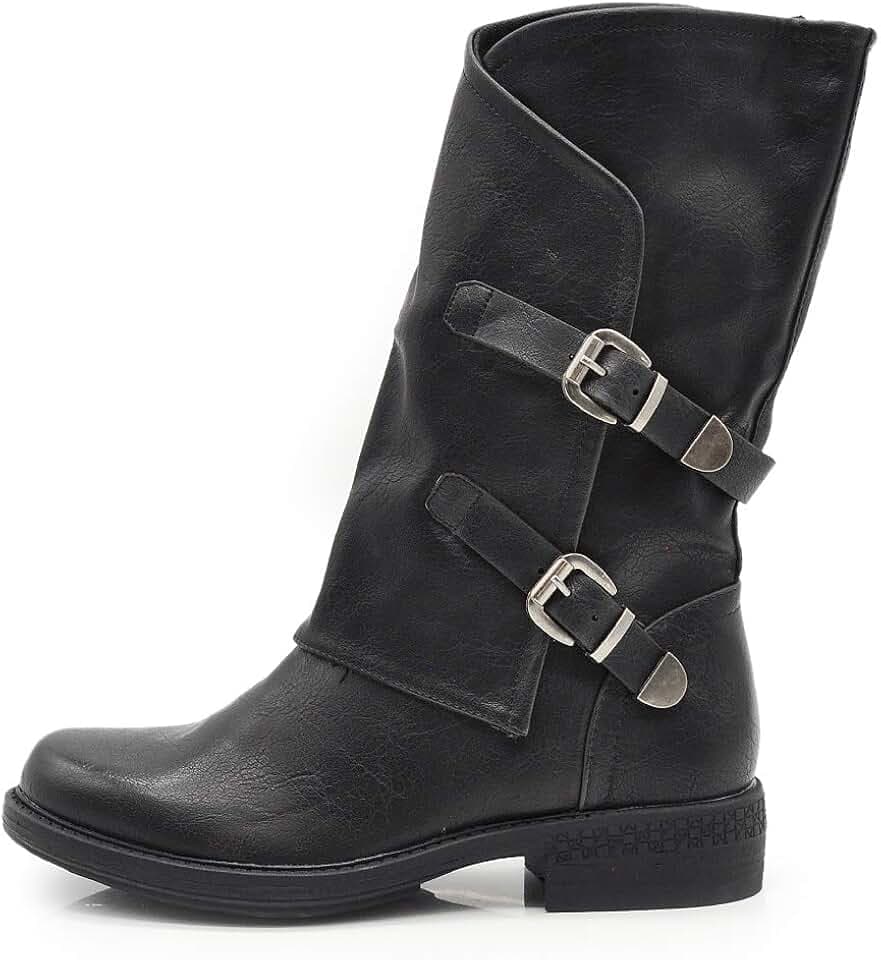 IF Fashion Damenschuhe Stiefel Biker Schnallen 337