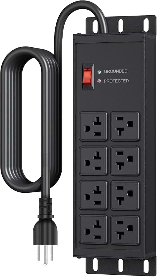 JUNNUJ Heavy Duty Surge Protector, 12 Gauge Extension Cord, Black, 15 FT