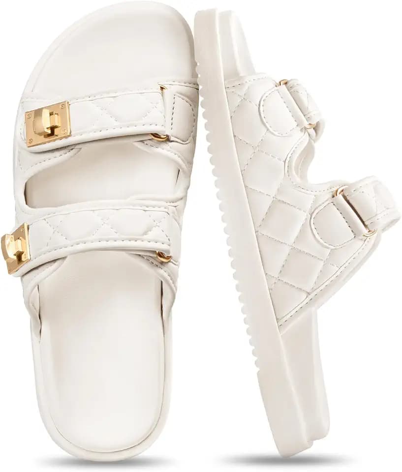 FITORY Women's Flat Sandals Classic Adjustable Double Strap for Summer