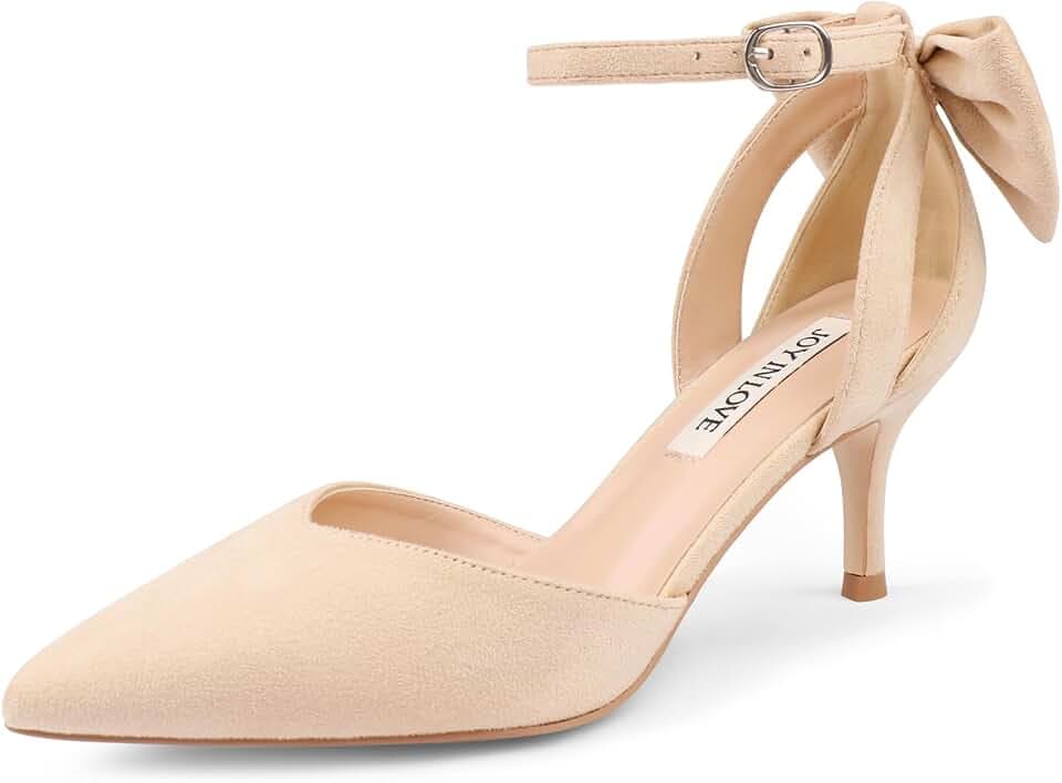 JOY IN LOVE Women's Bow Kitten Heels Closed Pointed Toe Pumps