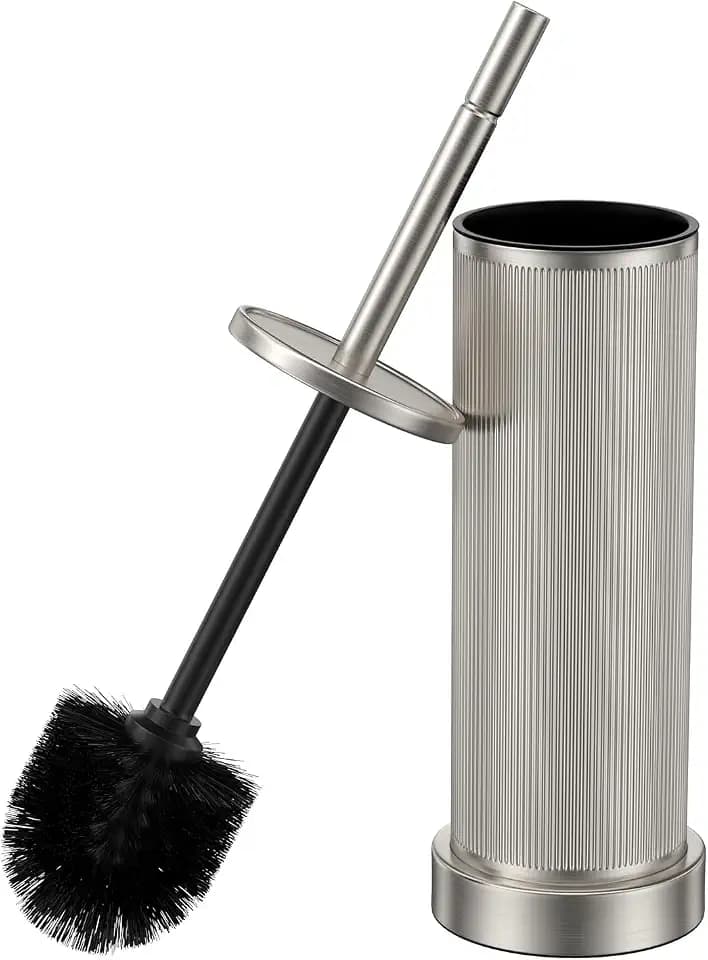 Metal Vertical Grain Toilet Bowl Brush and Holder Set Scrubber Nickel