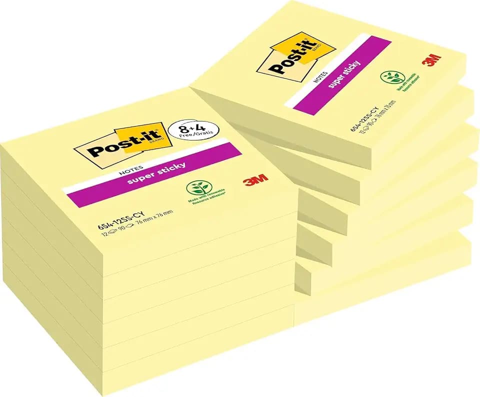 Post-it Super Sticky Notes, 8 + 4 Gratis-Blöcke (1080 Blatt), 76 mm x 76 mm