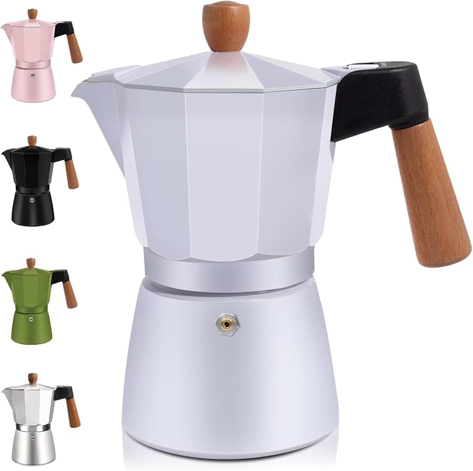 3 Cup Aluminum Espresso Stovetop Moka Pot with Solid Wood Handle