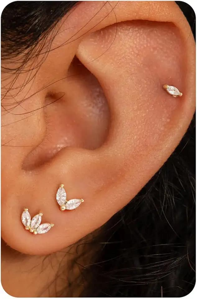 3 Pair Tiny Flat Back Earrings for Women - 14K Gold/White Gold Plated Dainty Cute Small Screw Flatback Stud Earring, Everyday Wear Gift