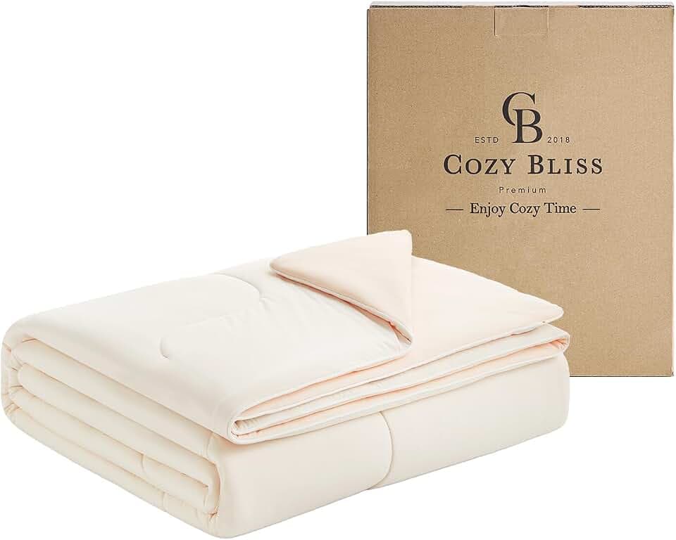 Cozy Bliss Cooling Comforter Twin Size x Sorona® Viscose Natural Fiber, Reversible Silky Smooth Cooling Blanket with Q-Max>0.45 for Hot Sleepers & Night Sweats, Creamy Ivory White, 68"x90"