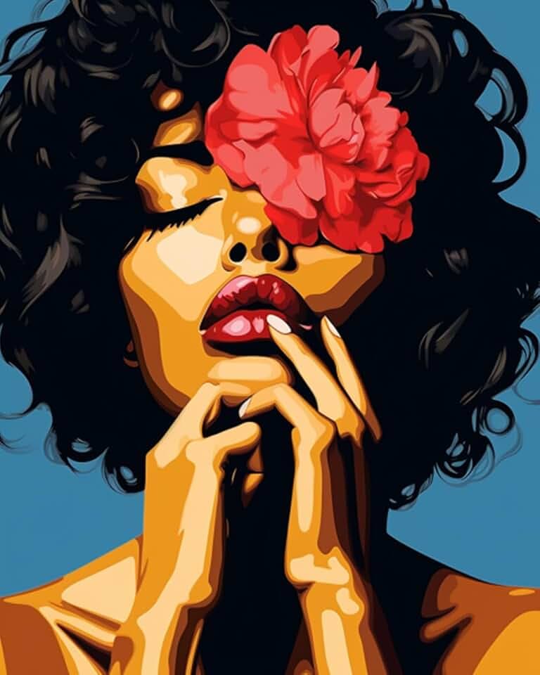 Paint by Number African American Lady DIY Painting On Canvas with Brushes Acrylic Paints Black Woman Girl Flower Paint by Numbers for Adults and Kids Students Beginner 16x20 Inch(without Frame)