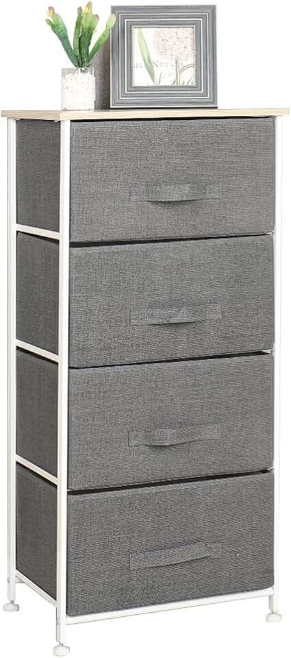 sogesfurniture Aufbewahrung Kommode Garderoben mit 4 Stoff-Schubladen, universale Schubladenbox Schubladenschrank Stoffschrank für Flur, Eingangsbereich, Schlafzimmer, 45x30x94cm, 103-GY-BH