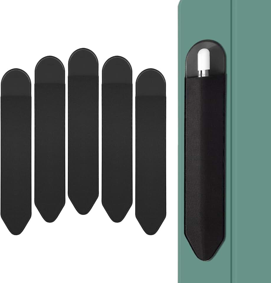 Apple Pencil Holder, 5 Pack Durable Elastic Apple Pencil (1st and 2nd Gen) Case Pocket, Adhesive Sleeve Pouch for iPad 8.3/9.7/10.2/10.5/11/12.9 Inch (Black Black)