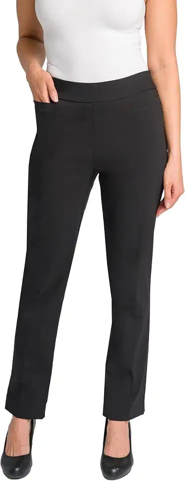 Briggs New York Women’s Pull On Dress Pants 4 Pockets Straight Leg Stretchy Office Casual Work Slacks