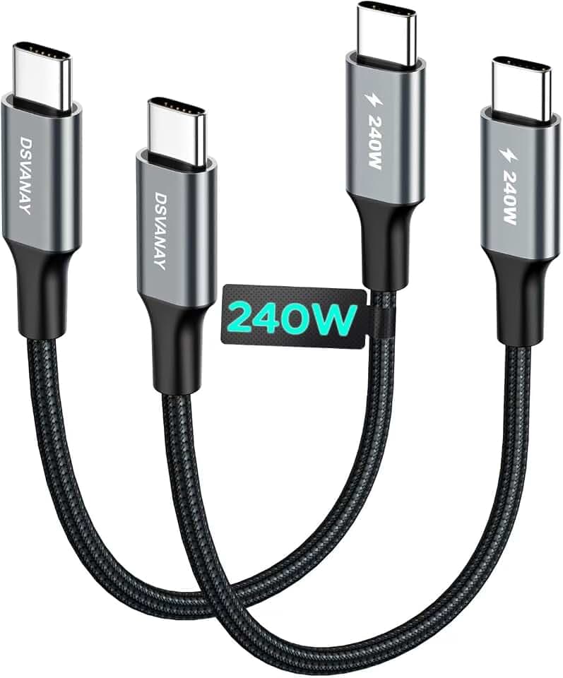 18 Inch Short 240W USBC to USBC Cable [1.5FT, 2Pack], Fast Charging PD3.1 Type C Cord Compatible for iPhone Air 17/16/15 Pro Max, Car Charger, MacBook Pro/Air, iPad Pro, Samsung, Pixel, Laptop