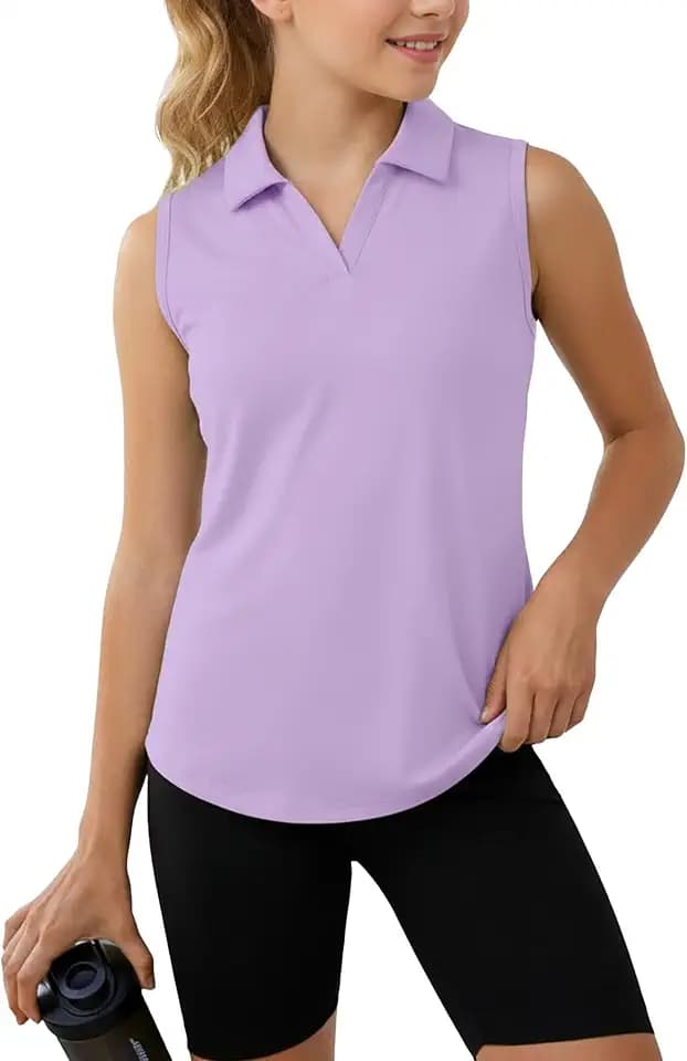 PATPAT Girls Athletic Golf Polo Shirts Sleeveless Collared Tank Tops 5-14Y