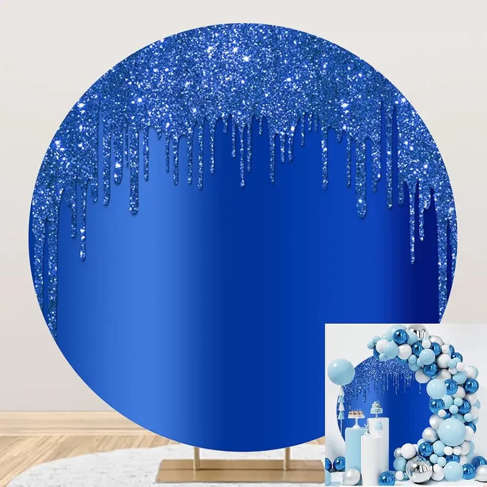 7.2x7.2ft Royal Blue Glitter Round Backdrop Luxurious Blue Sequins Deluxe Drippy Photography Background Circle Backdrop Cover for Birthday Baby Shower Party Decoration Photo Booth Props