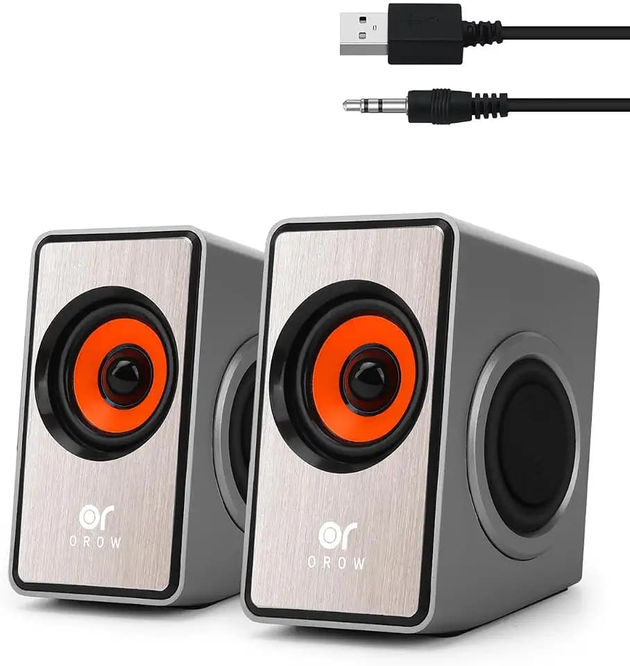 OROW PC Lautsprecher,12W Mini Lautsprecher für PC, USB Lautsprecher mit Bassmembran, klein Computer Boxen(Silber)
