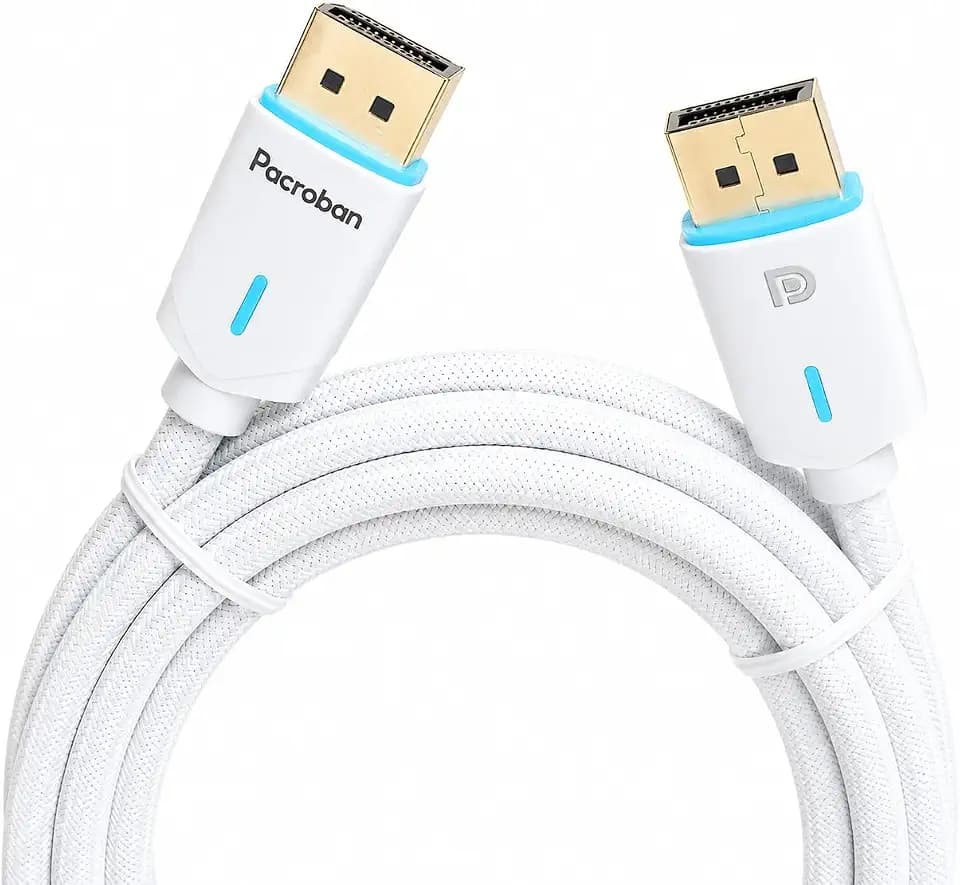 Pacroban DisplayPort 1.4 Cable 10 FT, White, 8K 60Hz, 32.4Gbps