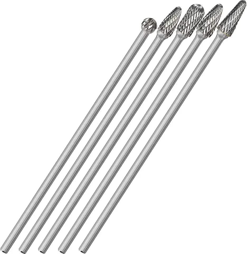 Sworker 5Pcs Long Carbide Burr Set 1/4" Shank Total L 6.2" Die Grinder Bits Rotary Rasp Attachment Cut Port Grind Metal Cast Iron Steel Aluminum Cylinder Head Engine Intake Exhaust Manifold Tight Area