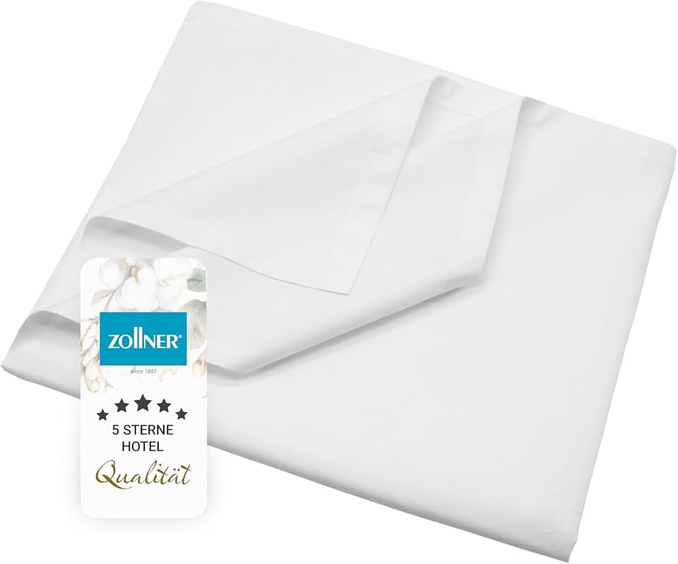 ZOLLNER Linon Bettlaken ohne Gummizug - Bettdecke für den Sommer - aus Reiner Baumwolle - 290x300 cm weiß - Hotelqualität