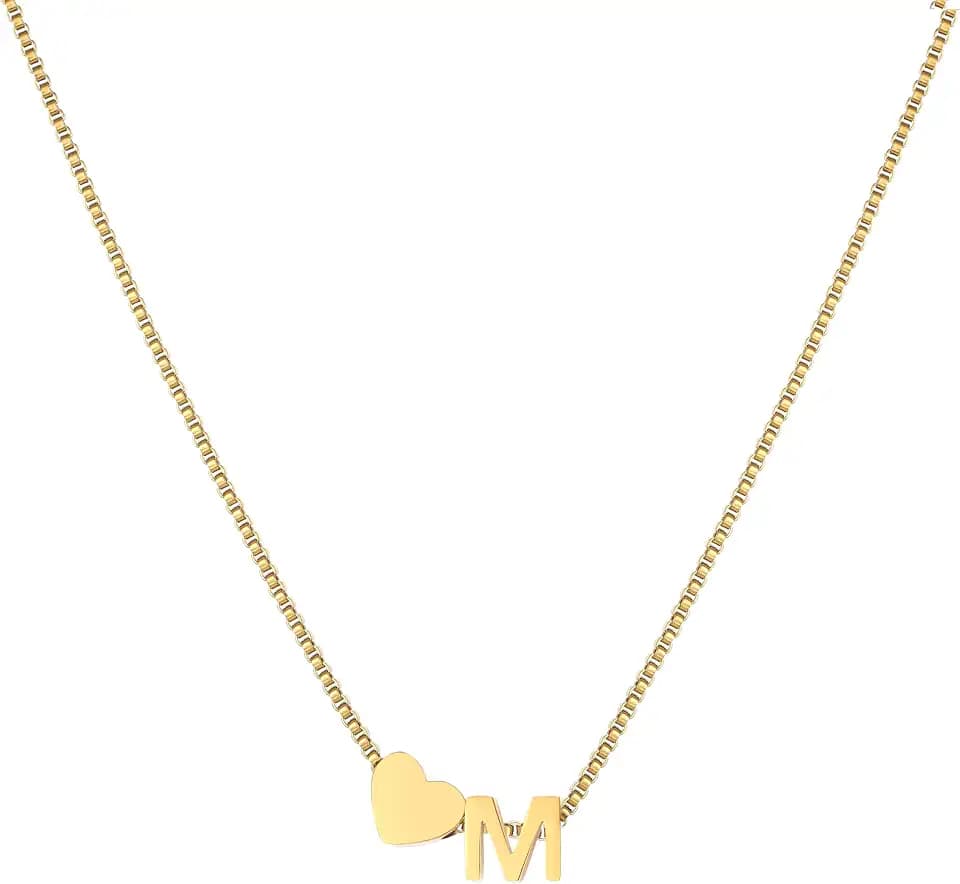 18K Real Gold Plated Heart Initial Necklace for Women-Personalized A-Z Letter Pendant on Durable Stainless Steel Box Chain (16+2.5 inch Adjustable) Hypoallergenic Everyday Jewelry Gift Boxed for Mom Wife