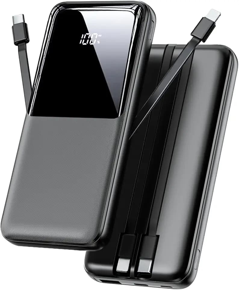 Power Bank 26800mAh, USB C Powerbank Schnellladen mit 2 integrierte Kabel