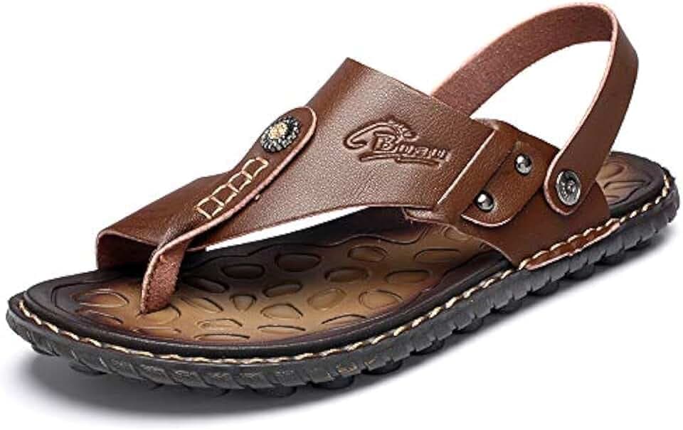 Mens Sandals Indoor and Outdoor Beach Flip Flop Casual Thong Leather Slip On Two uses Athletic Slipper Soft