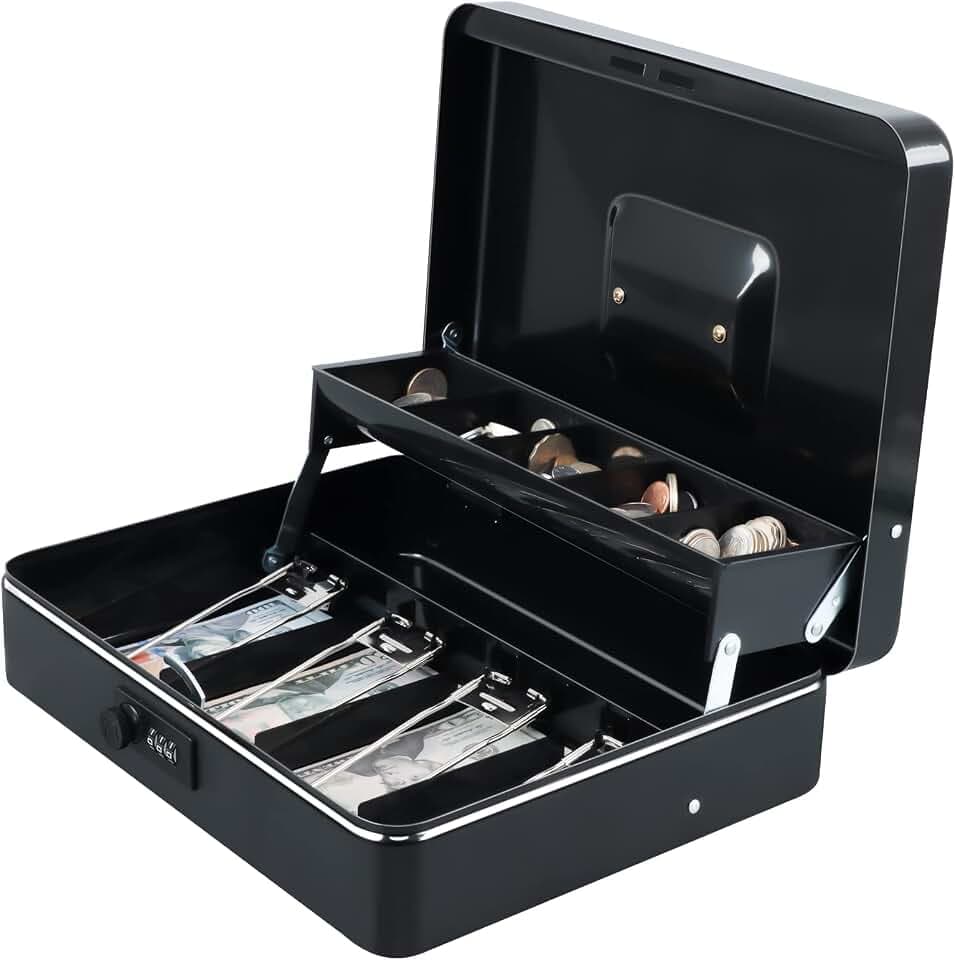 xydled Cash Box with Combination Lock, Metal Money Safe Storage box, Black