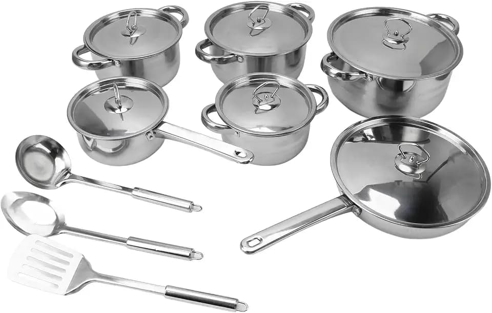 Edelstahl-Töpfe und Pfannen-Set, Küchen-Kochgeschirr-Set mit Suppentopf, Sautierpfannendeckeln für das Kochen zu Hause, Kochset für die Küche, Kochset, Töpfe und Pfannen,
