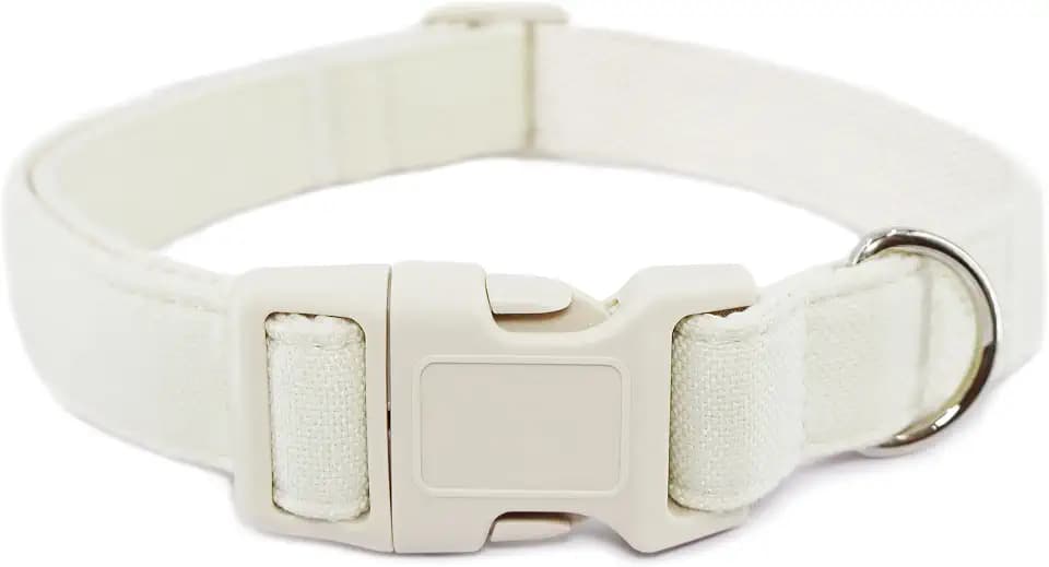 Cotton Hemp Dog Collar Adjustable, White Dog Collar Soft Natural Fabric with Quick Release, Cute Wedding Puppy Necklace for Small Medium Large Dog, White-L