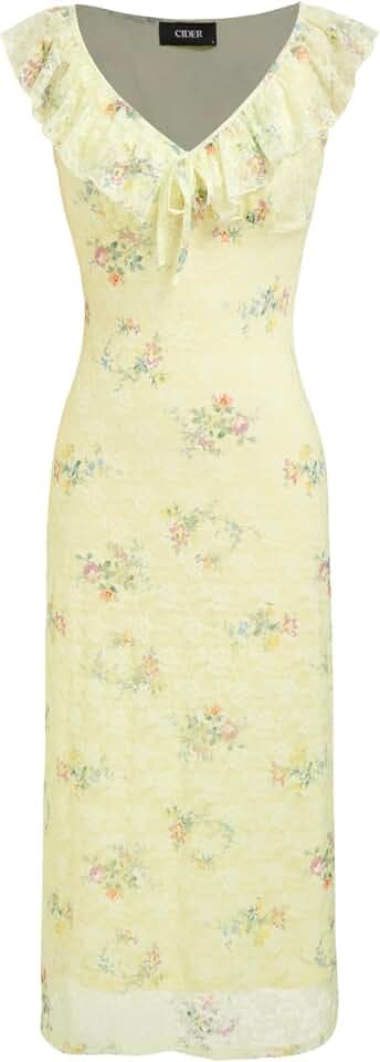 CIDER Women's Floral Wedding Guest Dress Ruffle Cocktail Dress Summer Fall