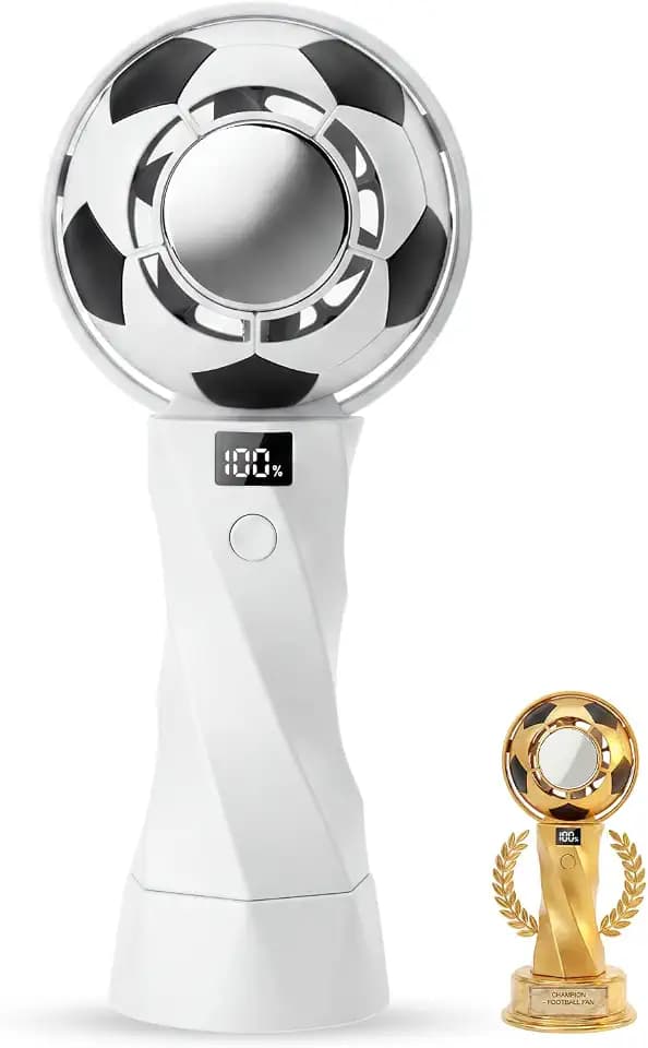 Handheld Portable Turbo Fan with Ice Cooler, 5-Speed Settings,World Cup trophy handheld fan,Rechargeable Personal Fan [5000mAh], Small Pocket Fans for Travel, Outdoor Use, Home and Office.(White)