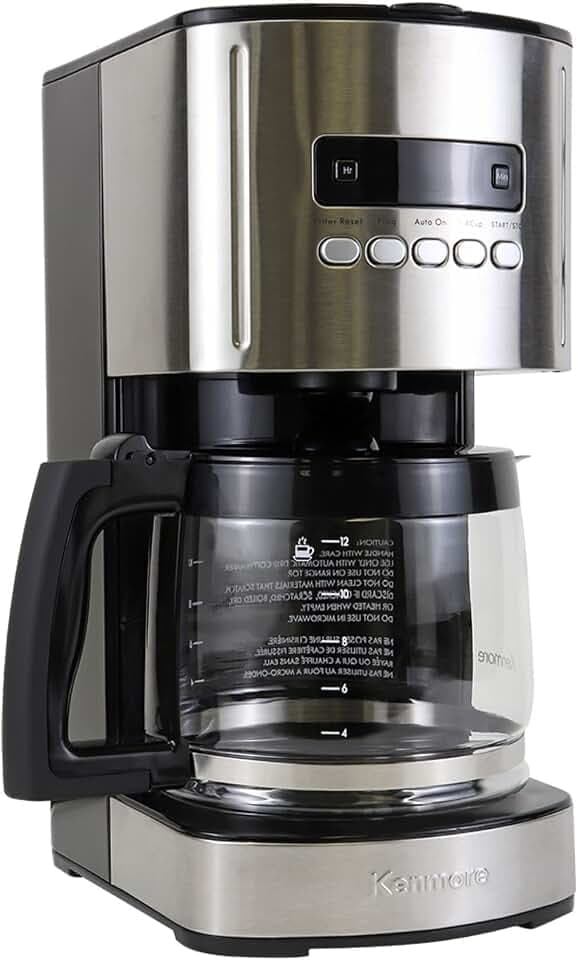 Kenmore Drip Coffee Maker - 12 Cup Programmable Cafe Machine With Glass Pot, Regular & Bold Brew, Auto Shut Off Large Water Reservoir, Reusable Filter, Kitchen Appliances For Cafeteria Barista, Black