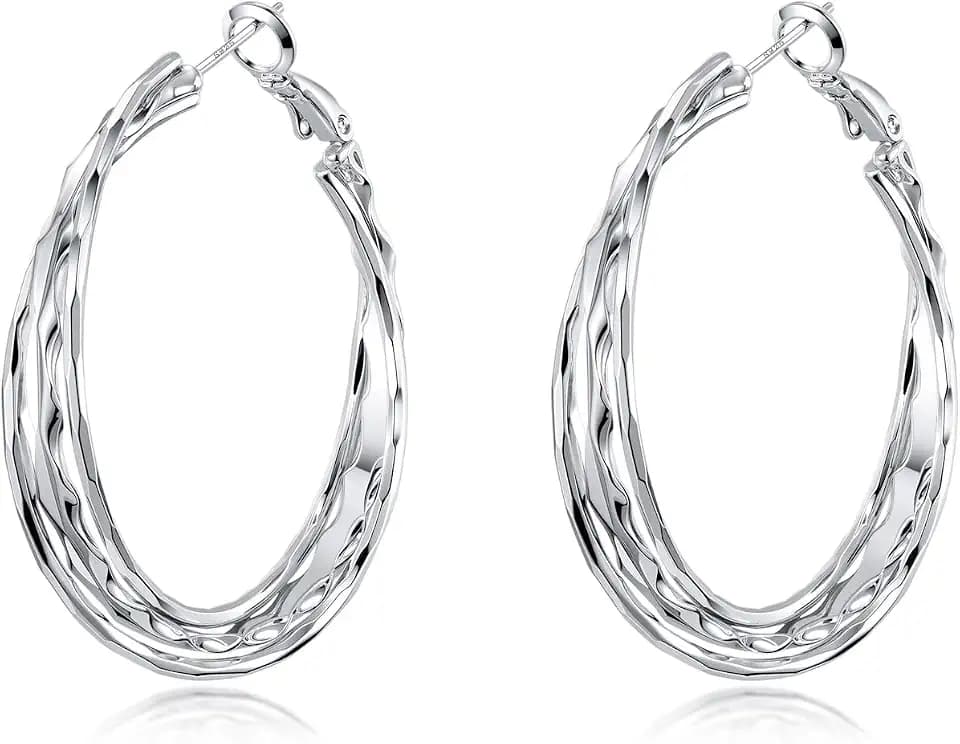 Creolen Silber Groß Twisted Runde Chunky Ohrringe Damen Einfach Ohrringe Hypoallergen Modeschmuck Geeignet Für Frauen Den Alltag 40mm