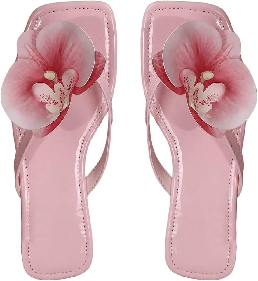 GORGLITTER Women's Flower Flat Sandals Cute Square Toe Flip Flops Thong Dressy Vacation Summer 2026 Slides Shoes