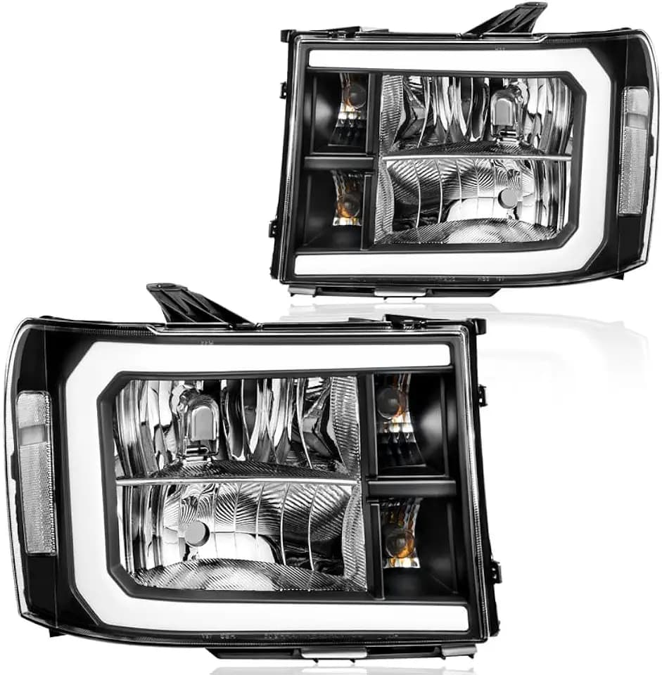 DWVO LED DRL Headlight Assembly Compatible with 07-13 GMC Sierra Black