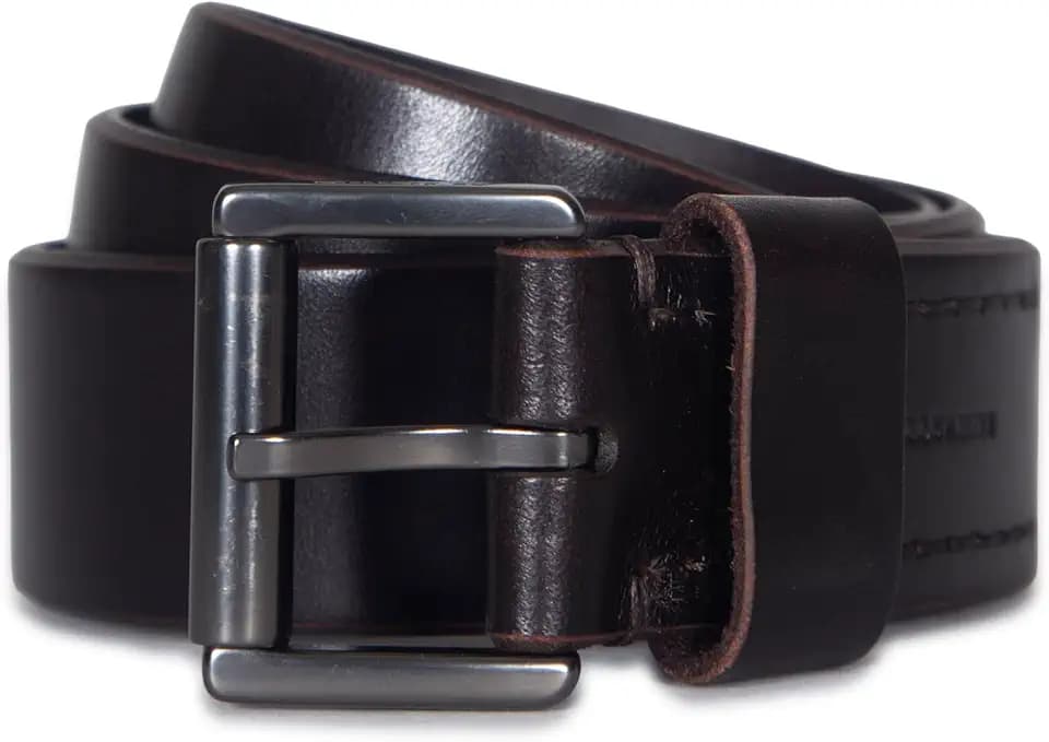 AllSaints Men's 1.5 Inch Leather Belt With Feather Bevel Edge & Roller Buckle, Adjustable Sizing
