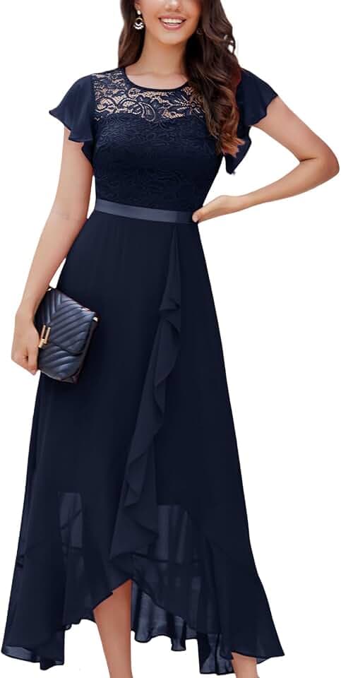 Berylove Abendkleid Lang Elegant für Hochzeit Kleid mit Schlitz Cocktailkleid Damen Elegant mit Ärmeln Elastische Taille