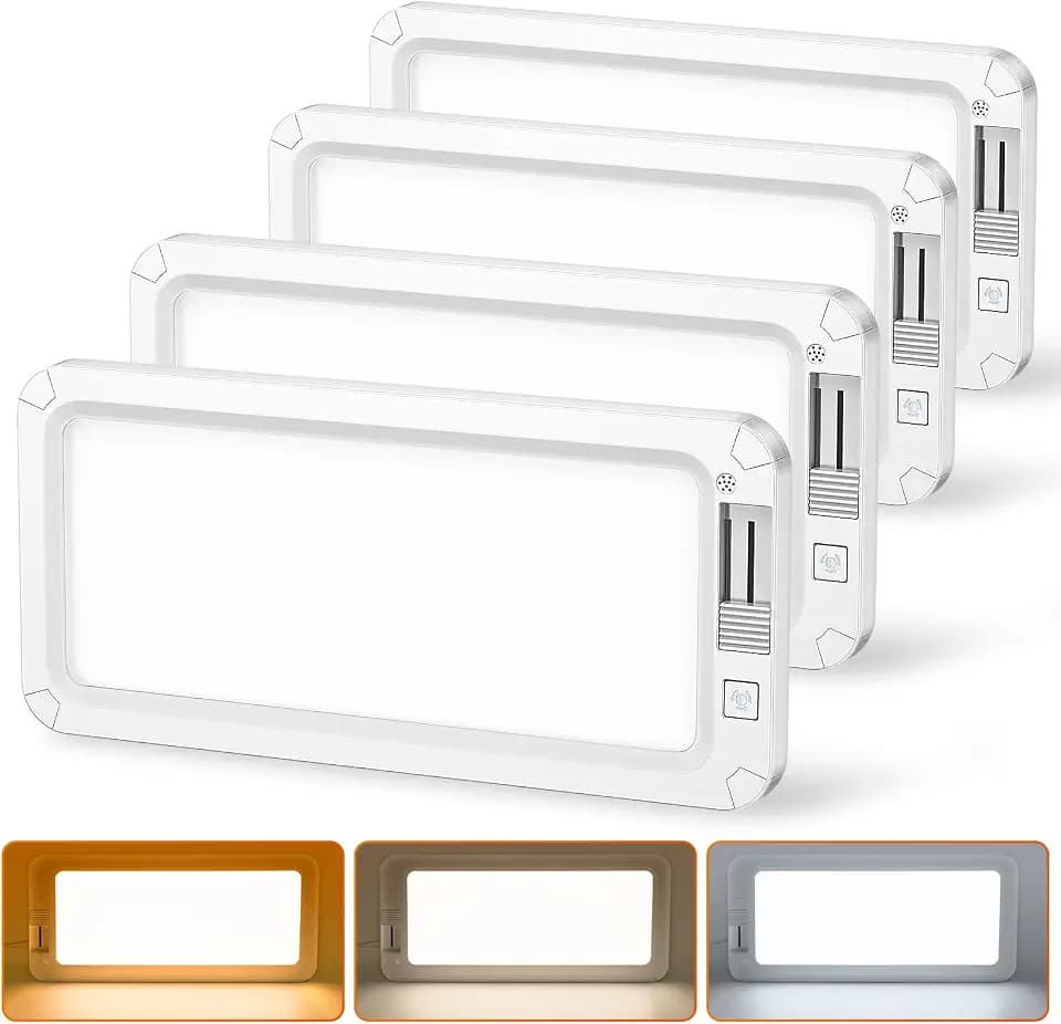 SEALIGHT RV Interior Lights, 3 Color Dimmable LED Fixtures 12V Camper Light 1500LM Ceiling Dome Light With Switch for Camper/Car/Trailer/Boat, Warm Cool Natural White (Pack of 4)