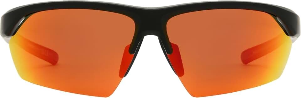 Foster Grant IRONMAN Crimson Crest Unisex-Sonnenbrille – schwarze Blade-Fassung, rote polarisierte Gläser, Ironflex-Bügel, UV400-Schutz, kratzfest & stoßresistent