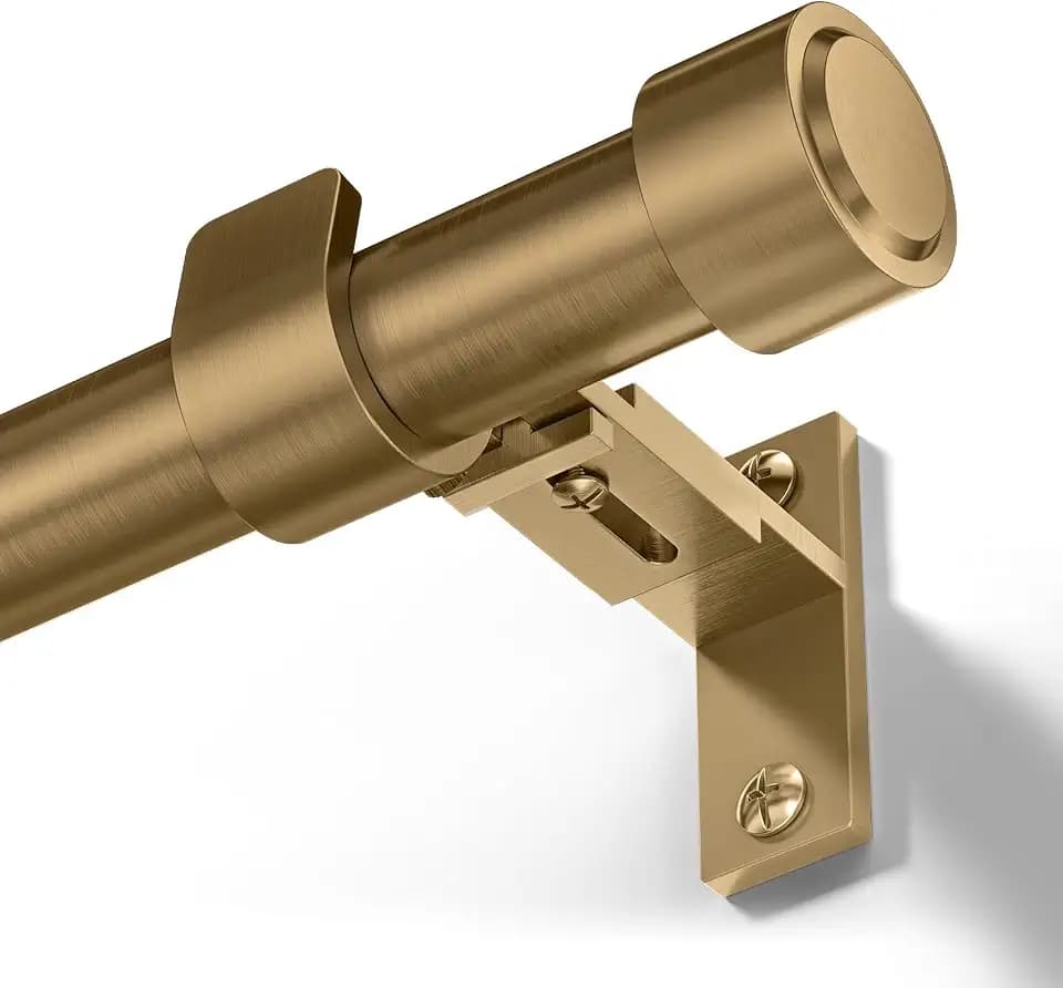 Warm Gold Brass Curtain Rod 36-144"1" Heavy Duty Adjustable Aluminum Finial