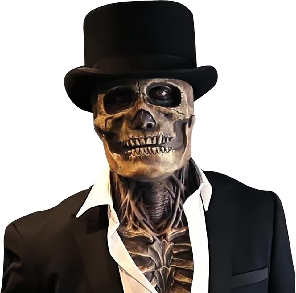Horror Totenkopf Maske Vollkopf Skelett Maske Halloween Kostüm Deko Mit Hut
