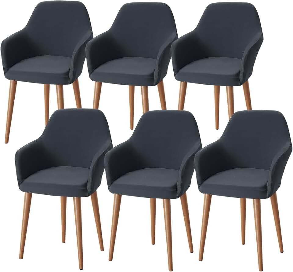 Alishomtll Stretch Stuhlhussen 6er Set Sesselbezug mit Armlehnen Grau