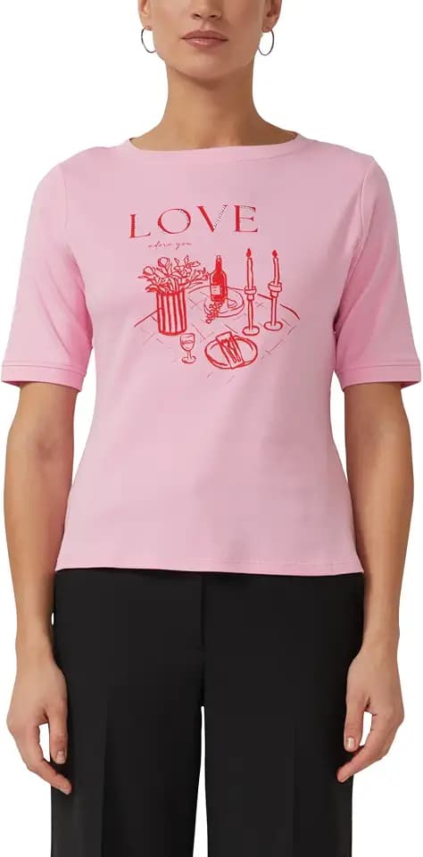 s.Oliver Damen T-Shirt – Schmucksteine, Frontprint, Regular Fit