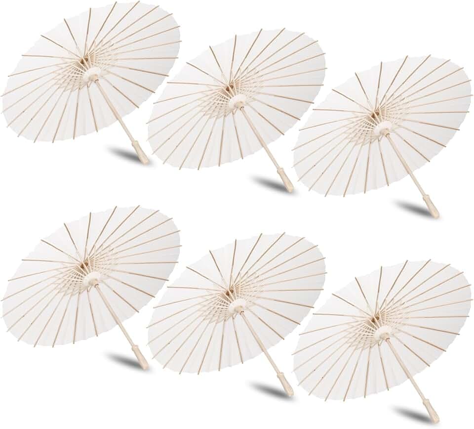 MBJZSL White Paper Umbrellas, 23.6 Inch Paper Parasol Umbrellas Chinese Japanese Style DIY Umbrellas Decorative Vintage Decor for Wedding Props