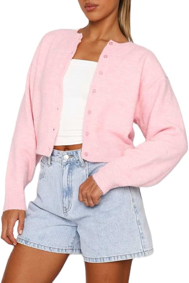 Damen-Strickjacke, langärmelig, Knopfleiste, leicht, weich, einfarbig, Rundhalsausschnitt, Strickoberteile für Herbst, Winter, Frühling