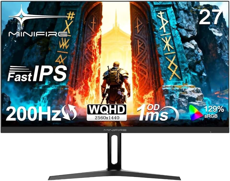 Minifire Gaming Monitor 27 Zoll,WQHD(2560×1440P),200Hz, Schnelles IPS Panel | 129% sRGB, 1ms(OD) | HDR, Adaptive Sync-Technologie, Motion Blur Reduction Technologie,MFG27F4Q-200