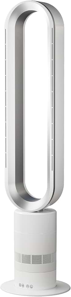 Xcity H601 Bladeless Tower Fan, 10 Cooling Speeds, Remote Control, Ultra-Quiet Brushless DC Motor for Bedroom, Living Room & Office Commercial, Silver & White