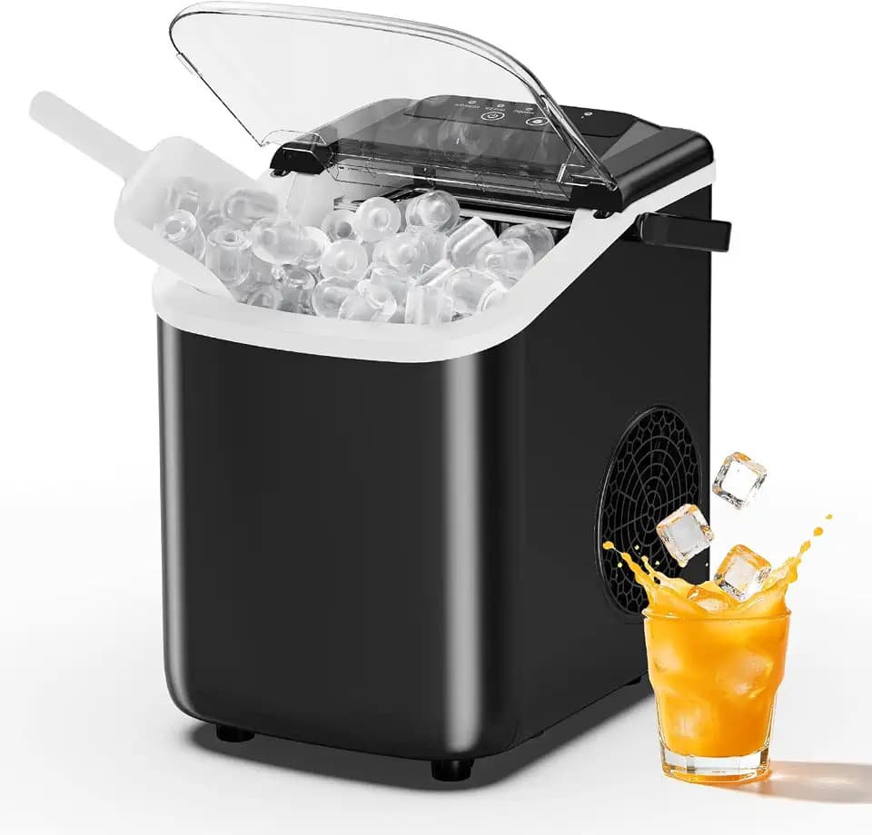 Sweetcrispy Countertop Ice Maker with Scoop, Basket and Handle, Portable Ice Machine 9 Cubes Ready in 6 Mins, 26.5lbs in 24Hrs, 2 Sizes for Home Kitchen Office Bar Party
