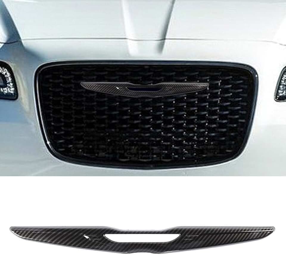 CheroCar Front Emblem Trim Cover Badge Trim ABS Exterior Accessories for 2015-2025 Chrysler 300, Carbon Fiber…