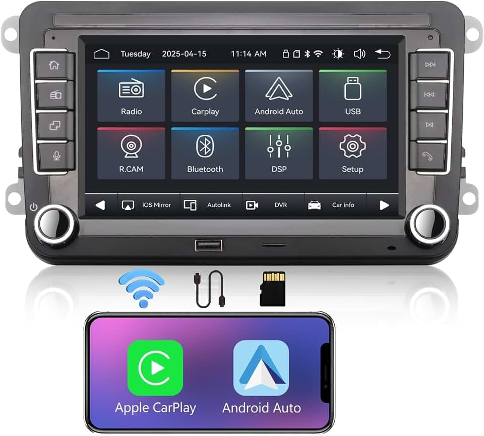 Autoradio für VW Passat Caddy Tiguan Touran Golf 5 6 GTI T5 EOS Polo mit Wireless Carplay Android Auto TF Karte Touchscreen Bluetooth AMFM Radio