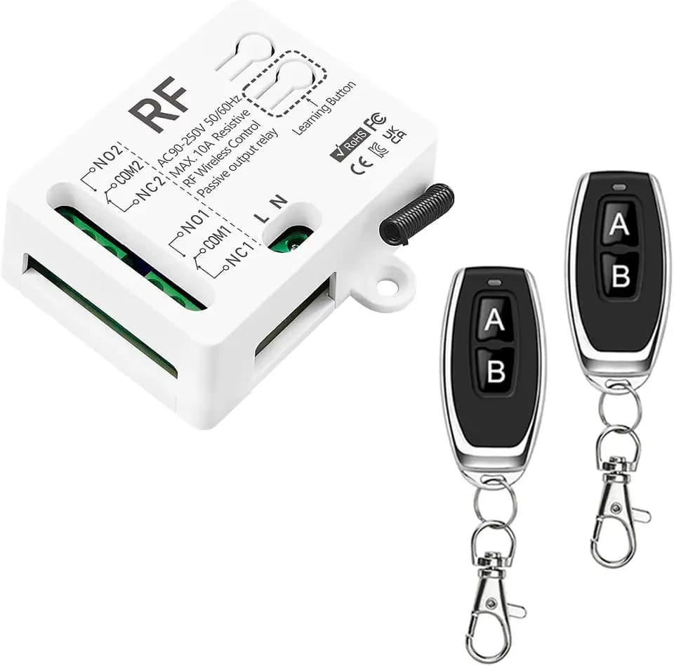 433MHz RF Funk Fernbedienung Schalter Mit 2 Sendern AC 220V 230V 240V 10A 2 Kanal Relaisempfanger Fur Elektrischen Vorhang Garagentor Motor Licht Rollläden